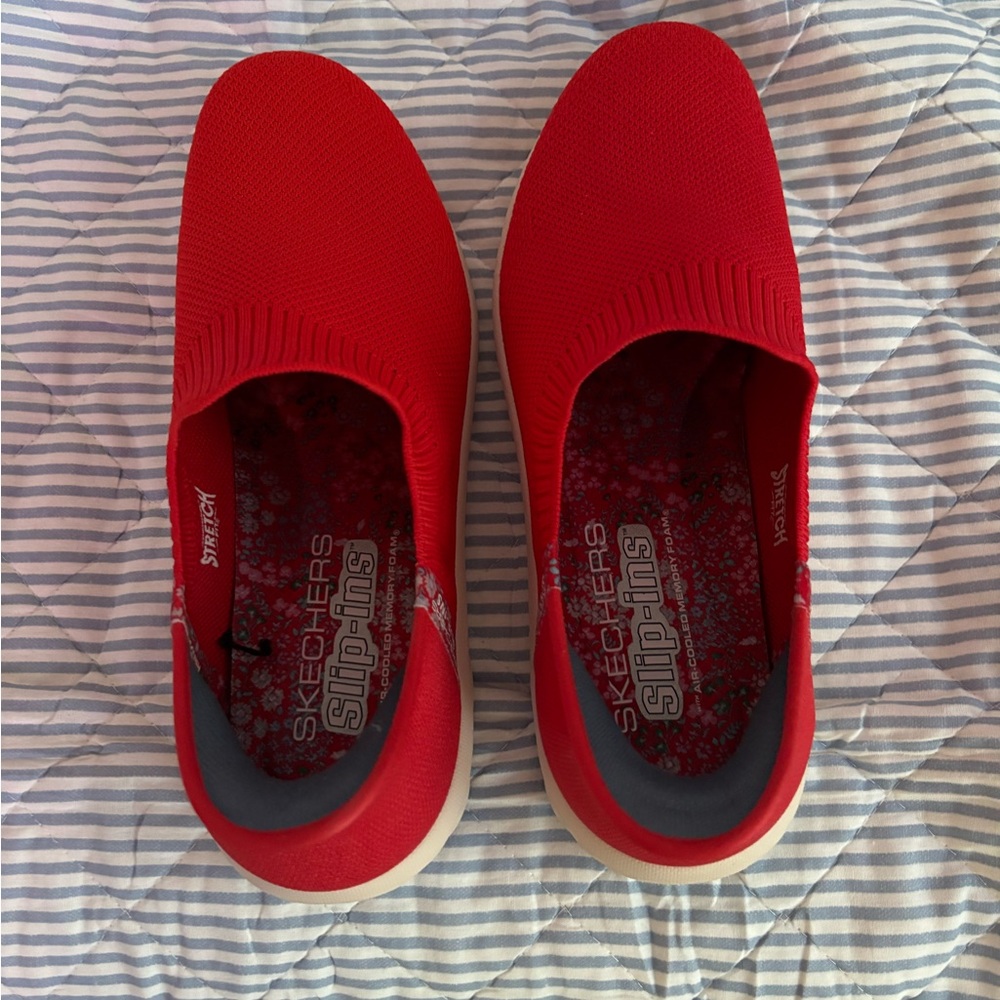 Skechers Red Slip-On Sneakers Comfortable Casual Footwear